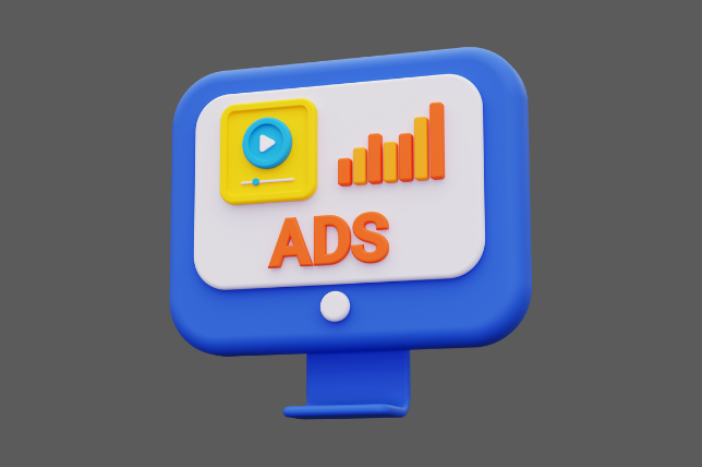 video play ekranı, istatistik veri görüntüsü ve ads yazılı görsel